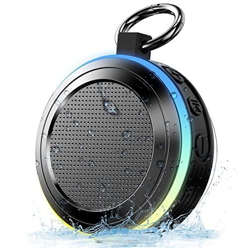 Geryst Altavoz Bluetooth Ducha, Mini Altavoces Portatil Bluetooth 5.0 Extra Bass, IPX7 Impermeable Altavoz Inalámbrico con Mic, Ventosa, Anillo Colgante, luz LED, Radio FM, para Fiesta Piscina