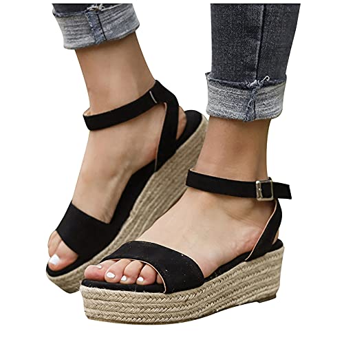Ghemdilmn Plateau - Sandalias de verano para mujer, sandalias de cuña, informales, modernas, con puntera abierta, para la playa, el tiempo libre, vacaciones y verano, Negro , 38 EU