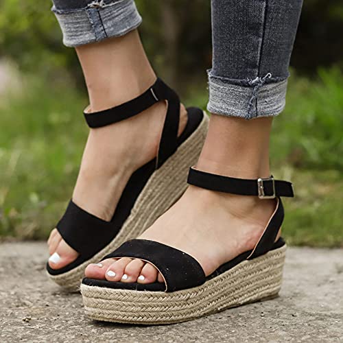 Ghemdilmn Plateau - Sandalias de verano para mujer, sandalias de cuña, informales, modernas, con puntera abierta, para la playa, el tiempo libre, vacaciones y verano, Negro , 38 EU