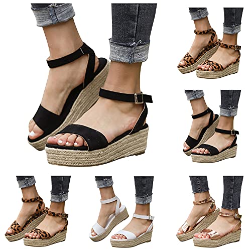 Ghemdilmn Plateau - Sandalias de verano para mujer, sandalias de cuña, informales, modernas, con puntera abierta, para la playa, el tiempo libre, vacaciones y verano, Negro , 38 EU