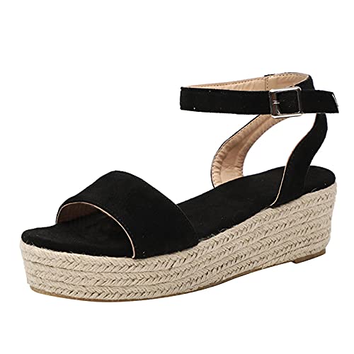 Ghemdilmn Plateau - Sandalias de verano para mujer, sandalias de cuña, informales, modernas, con puntera abierta, para la playa, el tiempo libre, vacaciones y verano, Negro , 38 EU