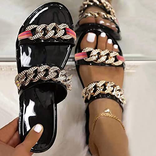Ghemdilmn Strappy Slide - Sandalias planas para mujer, antideslizantes, planas, para verano, elegantes, para estar por casa, color Negro, talla 40 EU