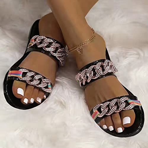 Ghemdilmn Strappy Slide - Sandalias planas para mujer, antideslizantes, planas, para verano, elegantes, para estar por casa, color Negro, talla 40 EU