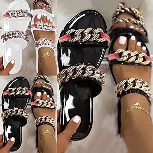 Ghemdilmn Strappy Slide - Sandalias planas para mujer, antideslizantes, planas, para verano, elegantes, para estar por casa, color Negro, talla 40 EU