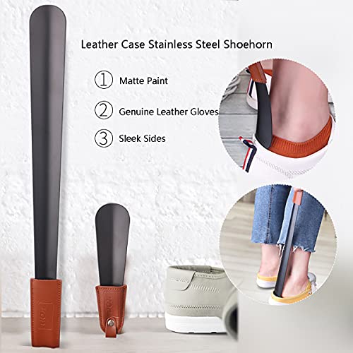 GHqY Cuerno De Zapato Largo, Cuerno De Zapato De Acero Inoxidable, Calzador con Asa con Correa De Cuero, Use Shoe Helper para Hombres Mujeres Personas Mayores Niños Fácil De Llevar para Viajes,S