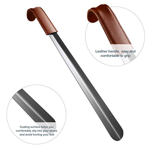GHqY Cuerno De Zapato Largo, Cuerno De Zapato De Acero Inoxidable, Calzador con Asa con Correa De Cuero, Use Shoe Helper para Hombres Mujeres Personas Mayores Niños Fácil De Llevar para Viajes,S