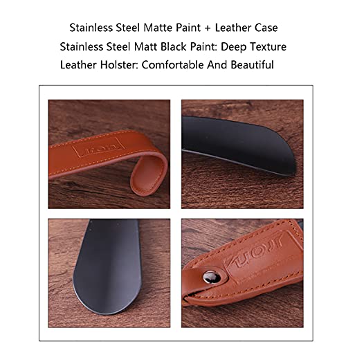 GHqY Cuerno De Zapato Largo, Cuerno De Zapato De Acero Inoxidable, Calzador con Asa con Correa De Cuero, Use Shoe Helper para Hombres Mujeres Personas Mayores Niños Fácil De Llevar para Viajes,S