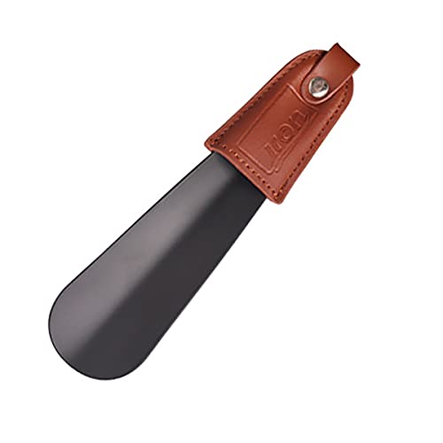 GHqY Cuerno De Zapato Largo, Cuerno De Zapato De Acero Inoxidable, Calzador con Asa con Correa De Cuero, Use Shoe Helper para Hombres Mujeres Personas Mayores Niños Fácil De Llevar para Viajes,S