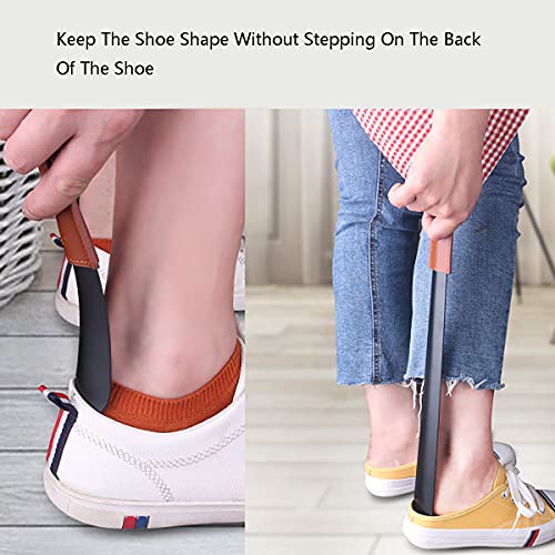 GHqY Cuerno De Zapato Largo, Cuerno De Zapato De Acero Inoxidable, Calzador con Asa con Correa De Cuero, Use Shoe Helper para Hombres Mujeres Personas Mayores Niños Fácil De Llevar para Viajes,S
