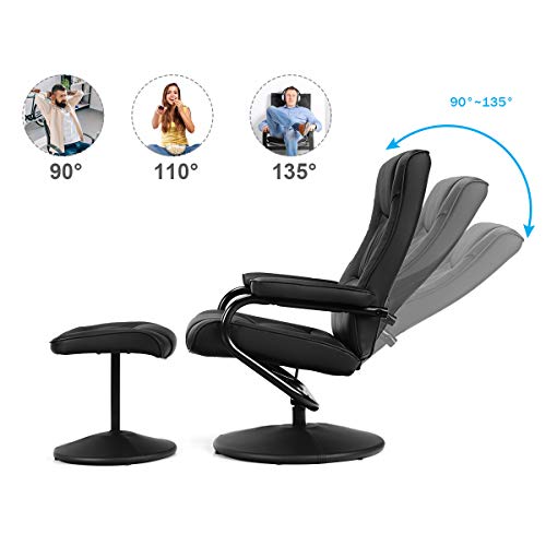 GIANTEX Sillón de Relax con Taburete, Reclinable 150° y Giratorio 360° para Salón, Estudio, Oficina, Color Negro (Negro)