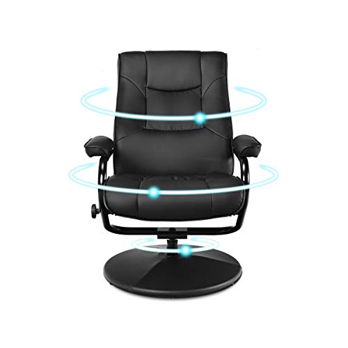 GIANTEX Sillón de Relax con Taburete, Reclinable 150° y Giratorio 360° para Salón, Estudio, Oficina, Color Negro (Negro)