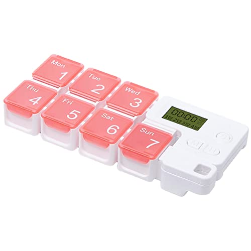 Gidenfly Pastillero recordatorio portátil, Pastillero recordatorio electrónico temporizado de 7 Compartimentos, Recipiente de Pastillas Ligero de botón Grande para Viajes de Viaje