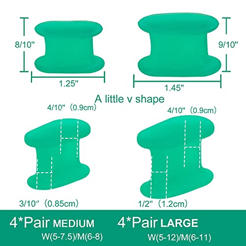 Gidenfly Separadores de dedos separados del dedo del pie, corrector de pulgar valgus, ortesis de silicona duradera separador del dedo del pie cuidado de los pies multi-tamaño M+L 8 pares/caja
