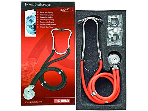 GIMA ref 32582 Estetoscopio Duofono Jotarap Sprague Rappaport, lira, naranja, 56cm, doble cabeza, latex free, 5 instrumentos en 1, kit de accesorios con 3 campanas, membranas y olivas de recambio