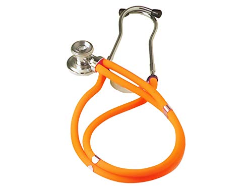 GIMA ref 32582 Estetoscopio Duofono Jotarap Sprague Rappaport, lira, naranja, 56cm, doble cabeza, latex free, 5 instrumentos en 1, kit de accesorios con 3 campanas, membranas y olivas de recambio