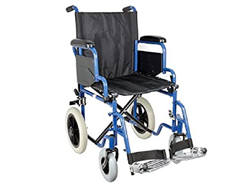 Gima - Silla de ruedas Essex - Silla de ruedas para personas mayores y discapacitadas - Tela de color negro - Marco de color azul - Asiento 43 cm.