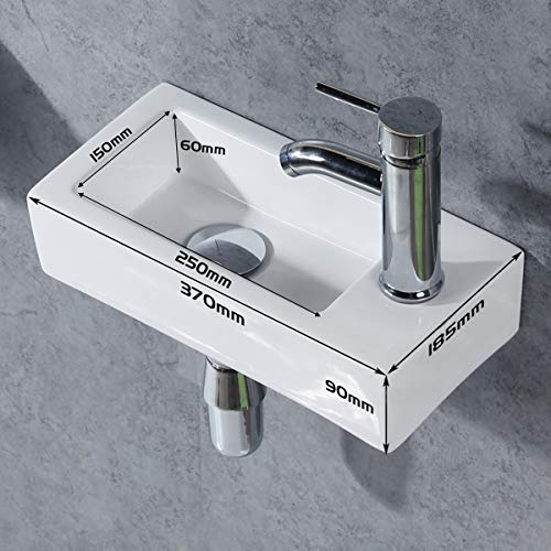 Gimify Lavabo pequeno Pared Ceramica Blanco para Baño (Set)