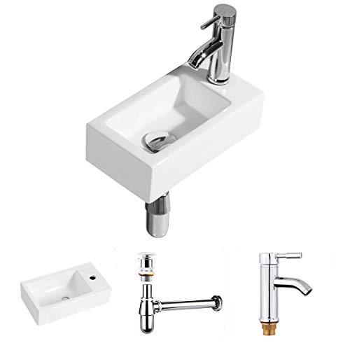 Gimify Lavabo pequeno Pared Ceramica Blanco para Baño (Set)