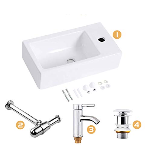 Gimify Lavabo pequeno Pared Ceramica Blanco para Baño (Set)