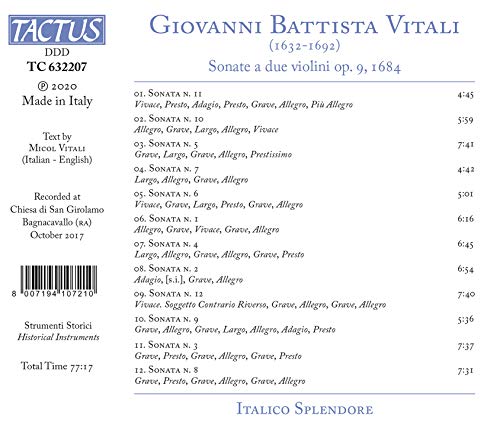 Giovanni Battista Vitali : Sonates pour 2 violons, op. 9. Italico Splendore.