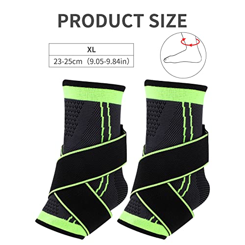 GLAITC Protección de Tobillos 2 Unidades Ajustable Tobillera Elástica Soporte de Tendón de compresión con Mangas de compresión Unisex para Deportes, Correr, Caminar, Alivio del Dolor