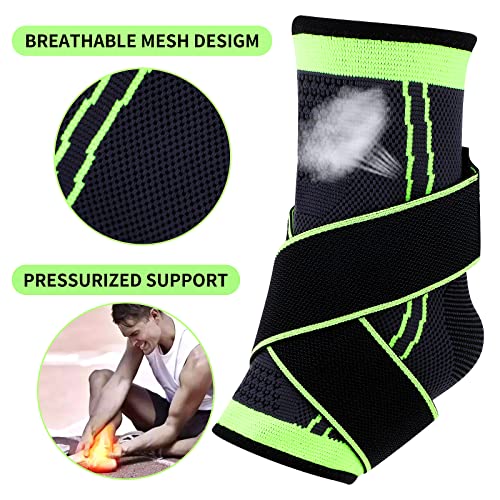 GLAITC Protección de Tobillos 2 Unidades Ajustable Tobillera Elástica Soporte de Tendón de compresión con Mangas de compresión Unisex para Deportes, Correr, Caminar, Alivio del Dolor