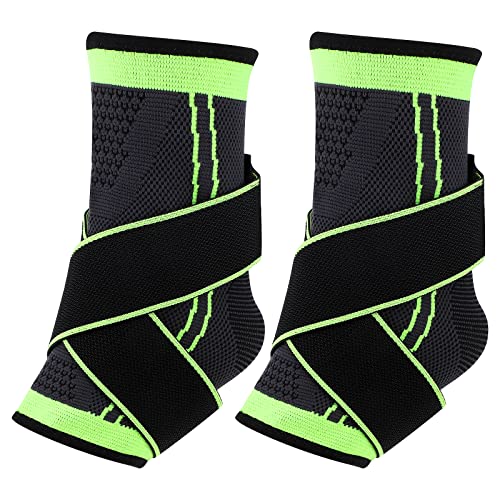 GLAITC Protección de Tobillos 2 Unidades Ajustable Tobillera Elástica Soporte de Tendón de compresión con Mangas de compresión Unisex para Deportes, Correr, Caminar, Alivio del Dolor