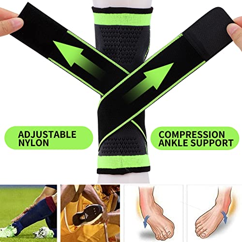 GLAITC Protección de Tobillos 2 Unidades Ajustable Tobillera Elástica Soporte de Tendón de compresión con Mangas de compresión Unisex para Deportes, Correr, Caminar, Alivio del Dolor