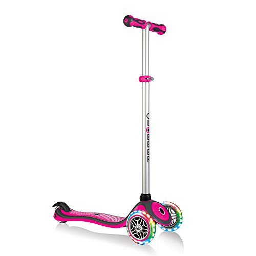 Globber - Primo Plus Lights - Patinete Iluminado de 3 Ruedas para niños de 3 a 9 años +, Rosa Intenso
