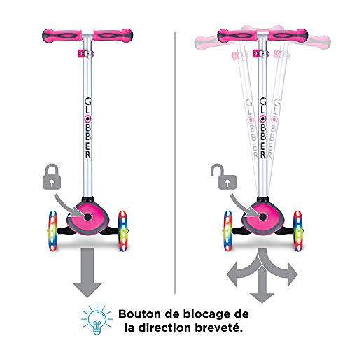 Globber - Primo Plus Lights - Patinete Iluminado de 3 Ruedas para niños de 3 a 9 años +, Rosa Intenso