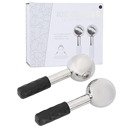 Globo de hielo facial de acero inoxidable, globos de spa de masaje de enfriamiento, masajeador de rodillo de enfriamiento facial con estuche de almacenamiento para niñas, mujeres, eliminación de arrug