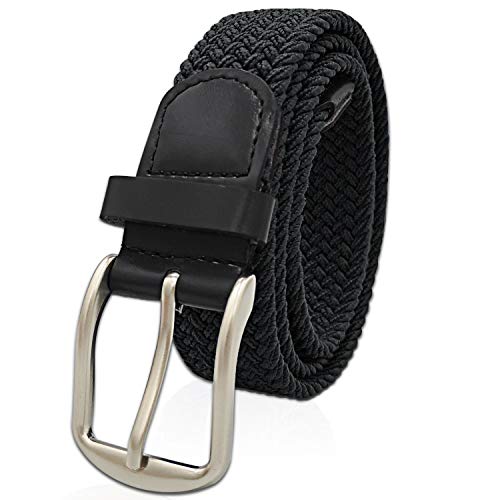 Gloop - Cinturón de piel elástico unisex trenzado, elástico, de tela elástica, para hombre y mujer, 18730a1, color negro, longitud total sin hebilla, 95 cm
