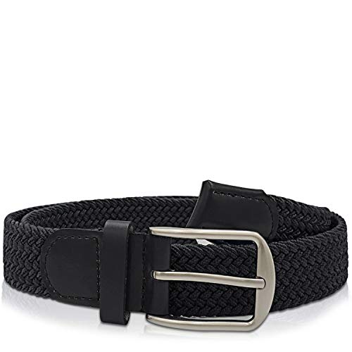 Gloop - Cinturón de piel elástico unisex trenzado, elástico, de tela elástica, para hombre y mujer, 18730a1, color negro, longitud total sin hebilla, 95 cm