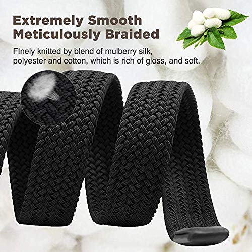 Gloop - Cinturón de piel elástico unisex trenzado, elástico, de tela elástica, para hombre y mujer, 18730a1, color negro, longitud total sin hebilla, 95 cm