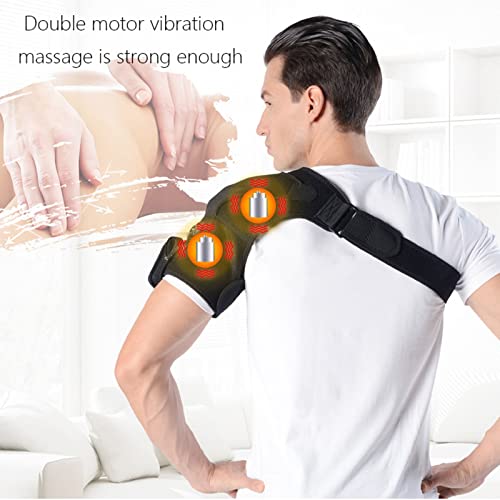 GLYIG Almohadilla térmica portátil USB para hombros con masajeador de vibración, apagado automático, soporte calefactable para envoltura de soporte para el manguito rotador, articulación, tendón, lesi