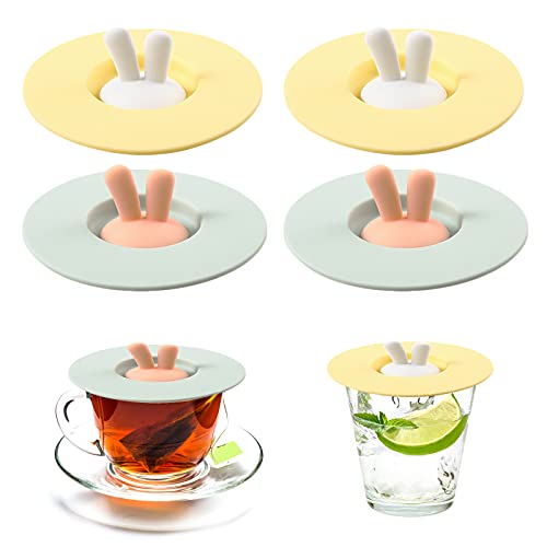 GmeDhc Tapas de silicona para tazas, 4 Piezas Creativa Tapa de copa de silicona para tazas, Reutilizables cubierta de taza de antipolvo para té cerveza, Fundas fe Silicona Para Tazas fe Vidrio