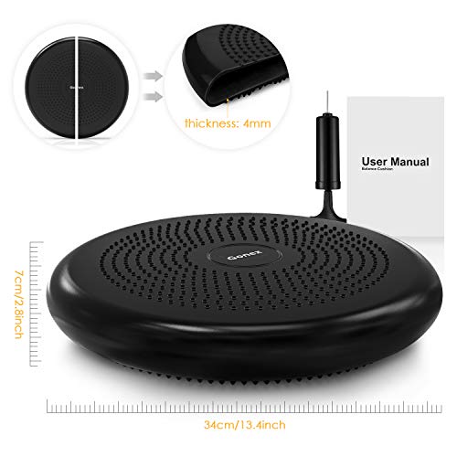 Gonex Cojín de Equilibrio Bomba Incluida para Fitness Yoga Pilates Deportes Ejercicios de Espalda Gimnasio, Asiento de Maniobra Cojin Hinchable Balance Disco para Mejorar Postura,Negro,34cm