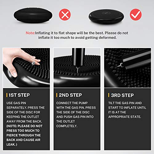 Gonex Cojín de Equilibrio Bomba Incluida para Fitness Yoga Pilates Deportes Ejercicios de Espalda Gimnasio, Asiento de Maniobra Cojin Hinchable Balance Disco para Mejorar Postura,Negro,34cm
