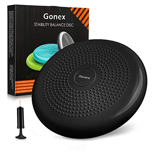 Gonex Cojín de Equilibrio Bomba Incluida para Fitness Yoga Pilates Deportes Ejercicios de Espalda Gimnasio, Asiento de Maniobra Cojin Hinchable Balance Disco para Mejorar Postura,Negro,34cm
