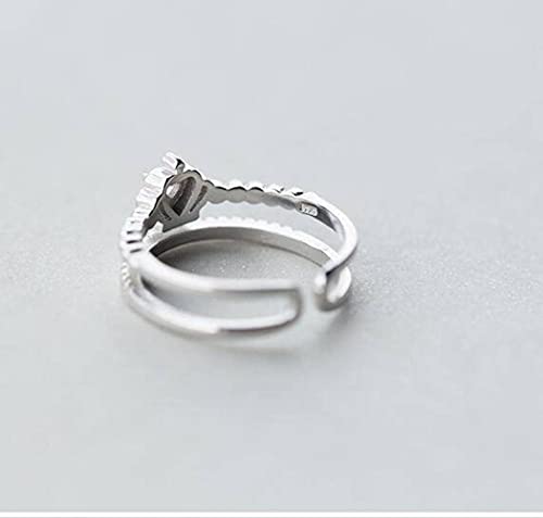 Good dress Anillo de Plata S925, Anillo de Dedo Índice Abierto de Moda de Anillo de Anillo de Corona Doble de Diamante para Mujeranillo de plata s925