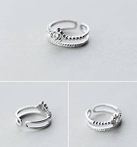 Good dress Anillo de Plata S925, Anillo de Dedo Índice Abierto de Moda de Anillo de Anillo de Corona Doble de Diamante para Mujeranillo de plata s925