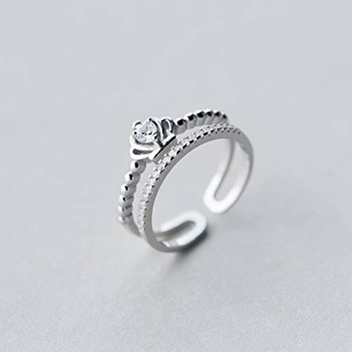 Good dress Anillo de Plata S925, Anillo de Dedo Índice Abierto de Moda de Anillo de Anillo de Corona Doble de Diamante para Mujeranillo de plata s925
