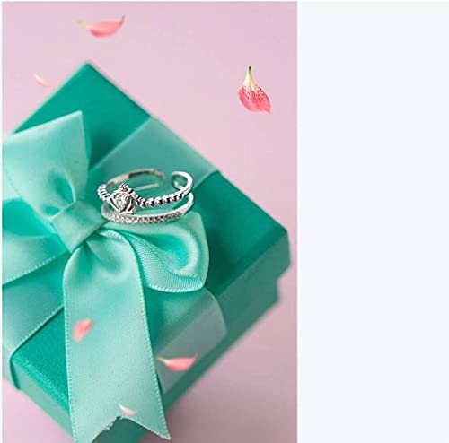 Good dress Anillo de Plata S925, Anillo de Dedo Índice Abierto de Moda de Anillo de Anillo de Corona Doble de Diamante para Mujeranillo de plata s925