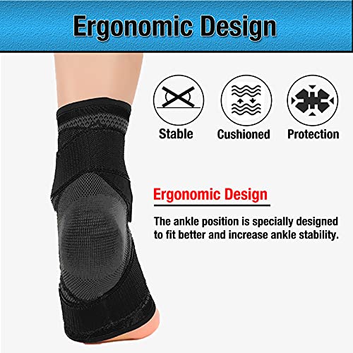 Goosom Antideslizante Soporte de Tobillo Súper Elástico Transpirable - Ajustable Protección de Tobillos, Tobillera Compresión Banda de Soporte para Correr, Fitness A05 Gris L (1 unidad)