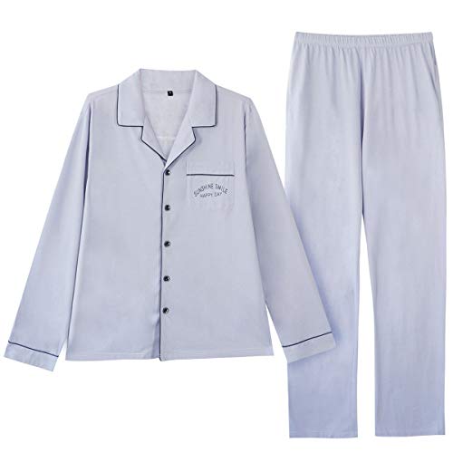 GOSO Pijama para Hombre Conjunto de algodón con Botones Ropa de Dormir Manga Larga/Corta Top con Pantalones Largos Suave Cómodo Ropa de Dormir