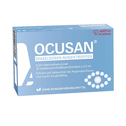 Gotas para los ojos Ocusan® | Lágrimas artificiales para ojos secos | Apto para lentes de contacto | Completamente sin conservantes | Ácido hialurónico