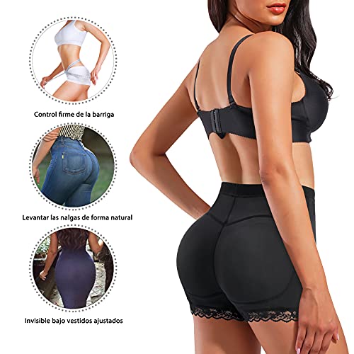 Gotoly Mujer Braguitas Moldeadoras Braga Faja Pantalón Reductora Sin Costura Control de Barriga Levanta Glúteos Shapewear Lencería Pantalones con Relleno de Cadera (Negro, M)