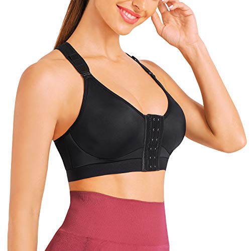 Gotoly Mujer Sujetador Deportivo de Cierre Frontal Sujetador para Postoperatorio Ropa interio sin Costura Racerback (Negro, Small)
