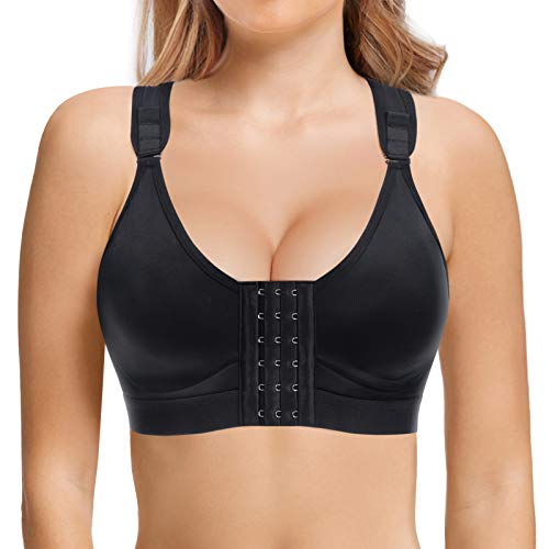 Gotoly Mujer Sujetador Deportivo de Cierre Frontal Sujetador para Postoperatorio Ropa interio sin Costura Racerback (Negro, Small)