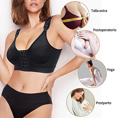 Gotoly Mujer Sujetador Deportivo de Cierre Frontal Sujetador para Postoperatorio Ropa interio sin Costura Racerback (Negro, Small)